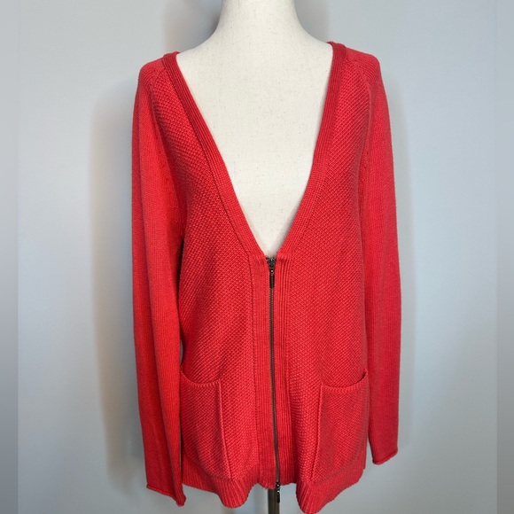 Sz S J Jill full zip front knit sweater red pockets long sleeve - Picture 1 of 8